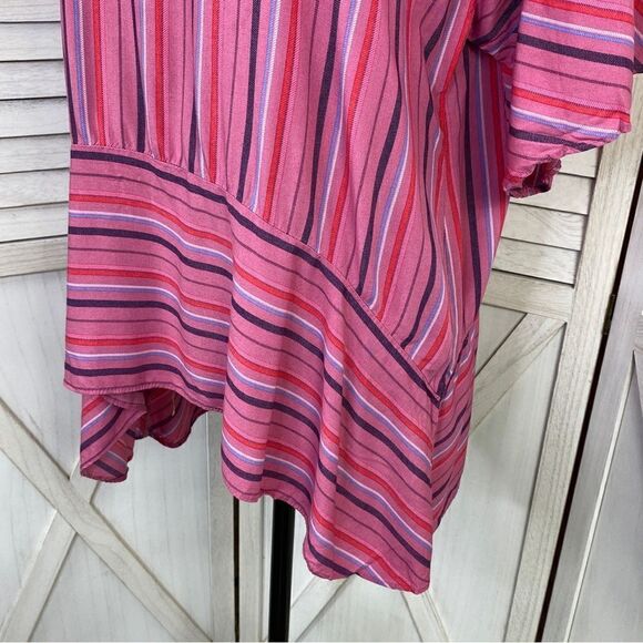 a.n.a. Striped Flounce Sleeve Tunic Blouse Pink Large - Picture 7 of 13